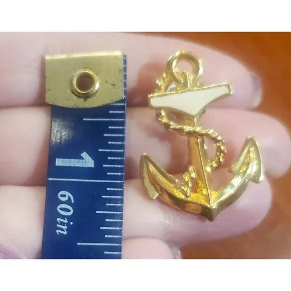 Anchor Gold Tone Nautical Theme Earrings Dangle Metal Fashion Jewelry 1.25" - Picture 5 of 5